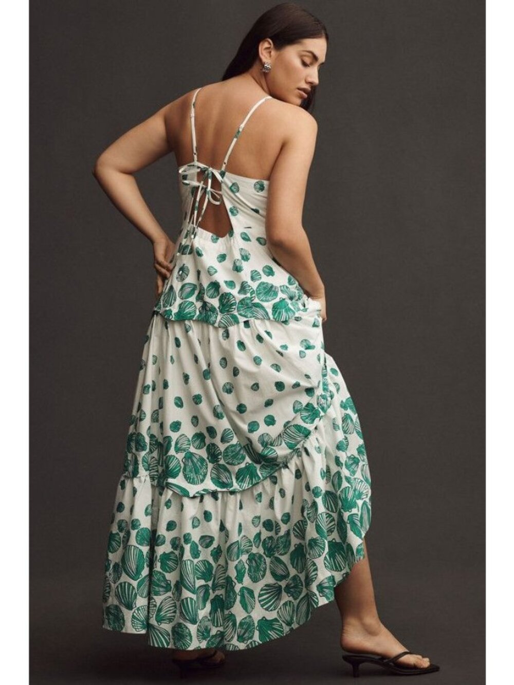 Anthropologie Maeve Seashell Halter Tiered Cotton Maxi Dress 1X - Picture 5 of 12